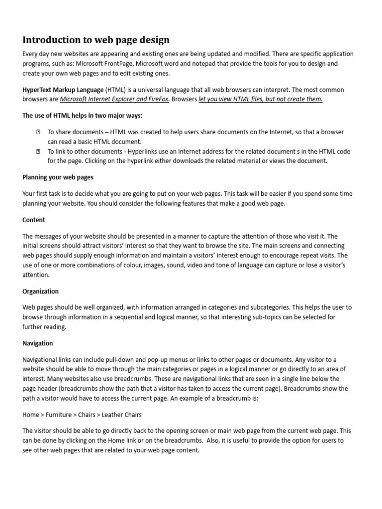 Introduction To Web Page Design | PDF | World Wide Web | Internet & Web
