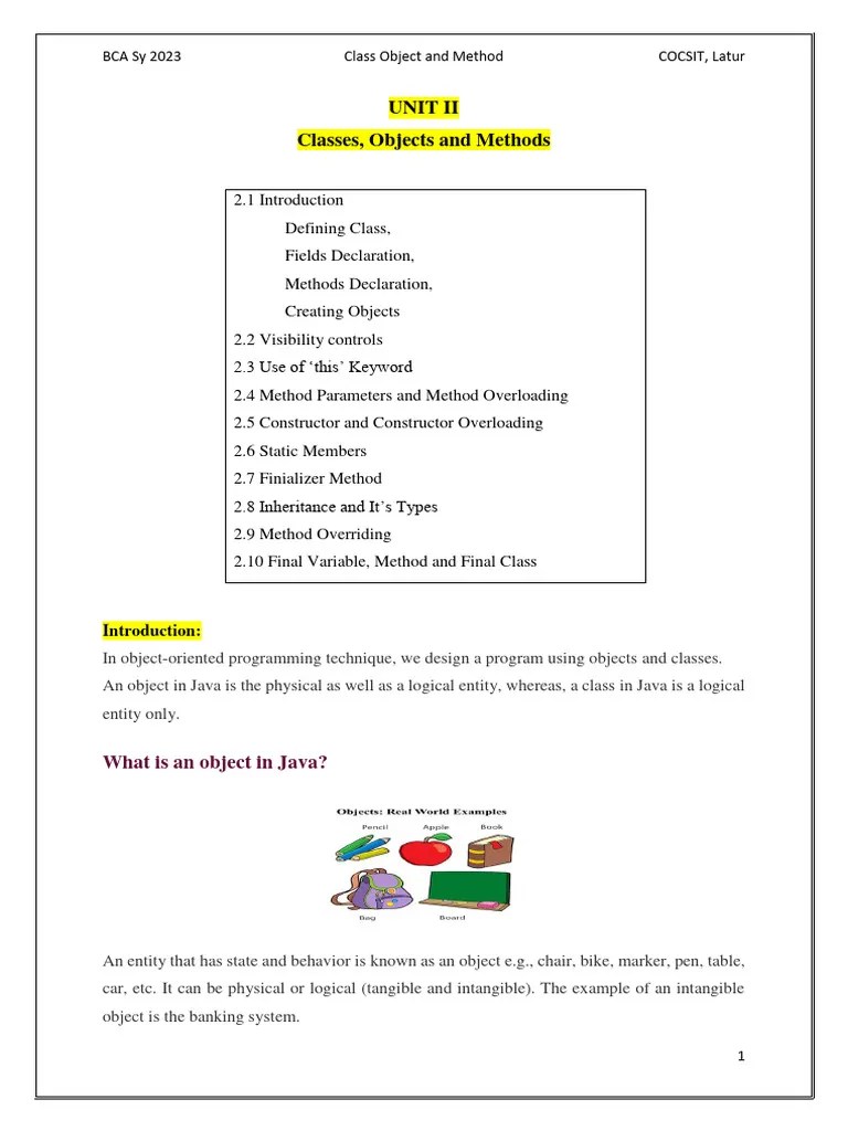 Unit-II Classes, Objects And Methods | PDF | Programming | Constructor ...