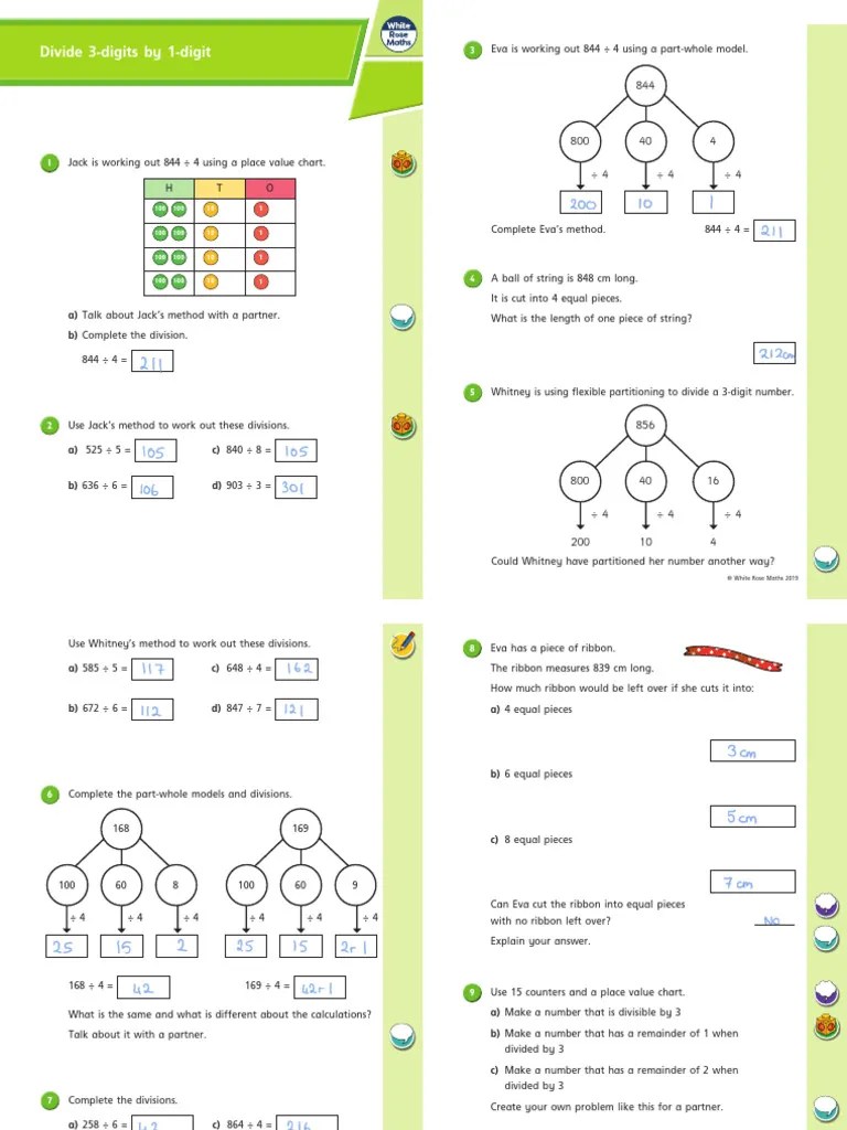 Divide 3 Digits By 1 Digit | Download Free PDF | Mathematics | Arithmetic