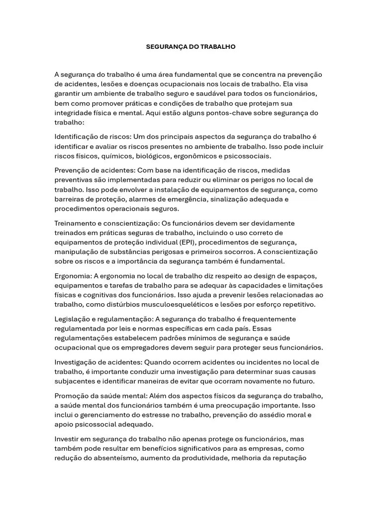 SEGURANÇA DO TRABALHO | PDF