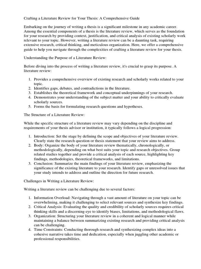 Thesis Literature Review Template | PDF | Critical Thinking | Literature Review