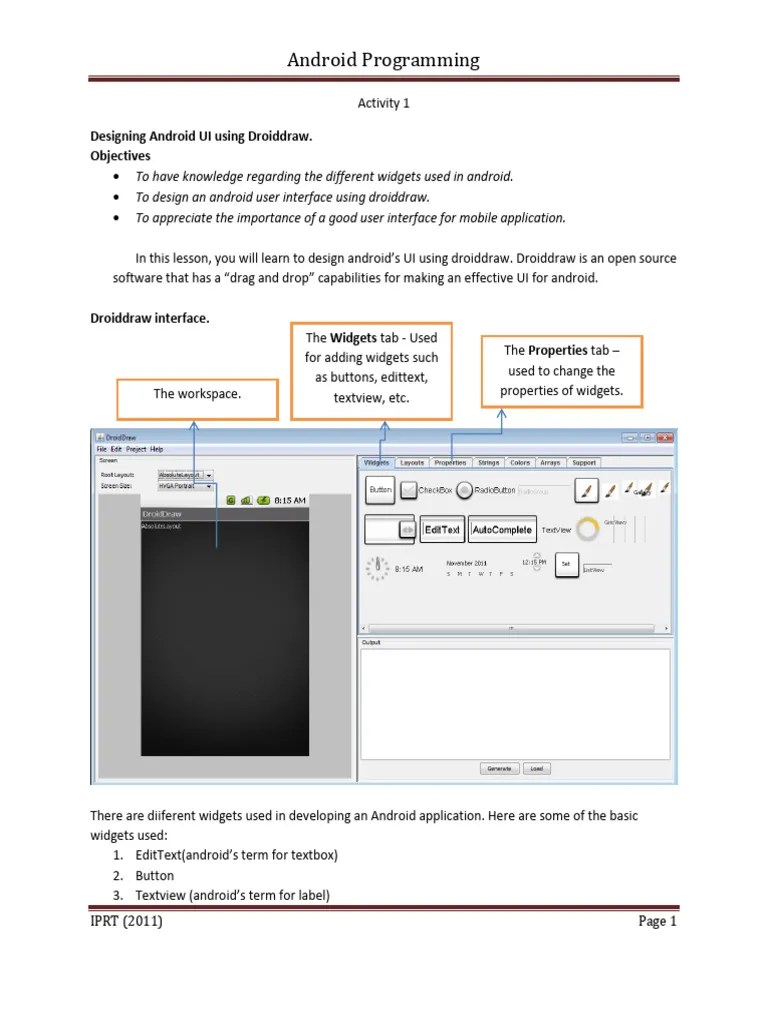 (Lesson 1)Designing Android UI Using Droiddraw | PDF