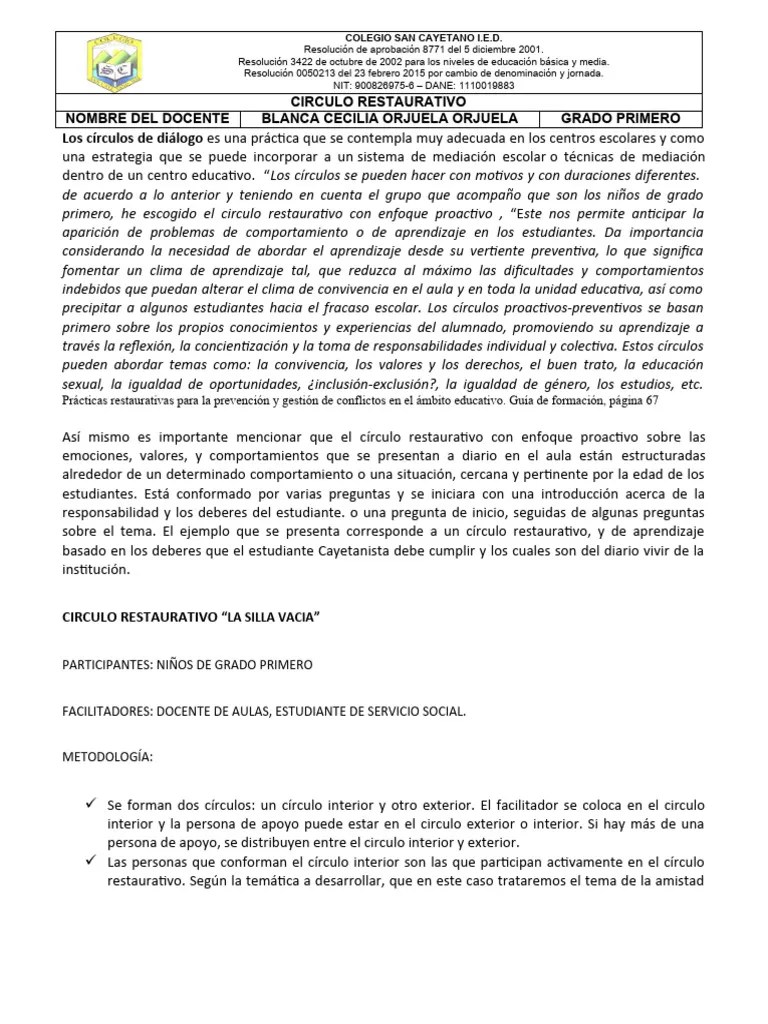 Círculo Restaurativo Primero | PDF | Educación Primaria | Maestros