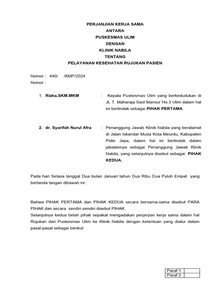 PERJANJIAN KERJA SAMA Klinik Nabila | PDF