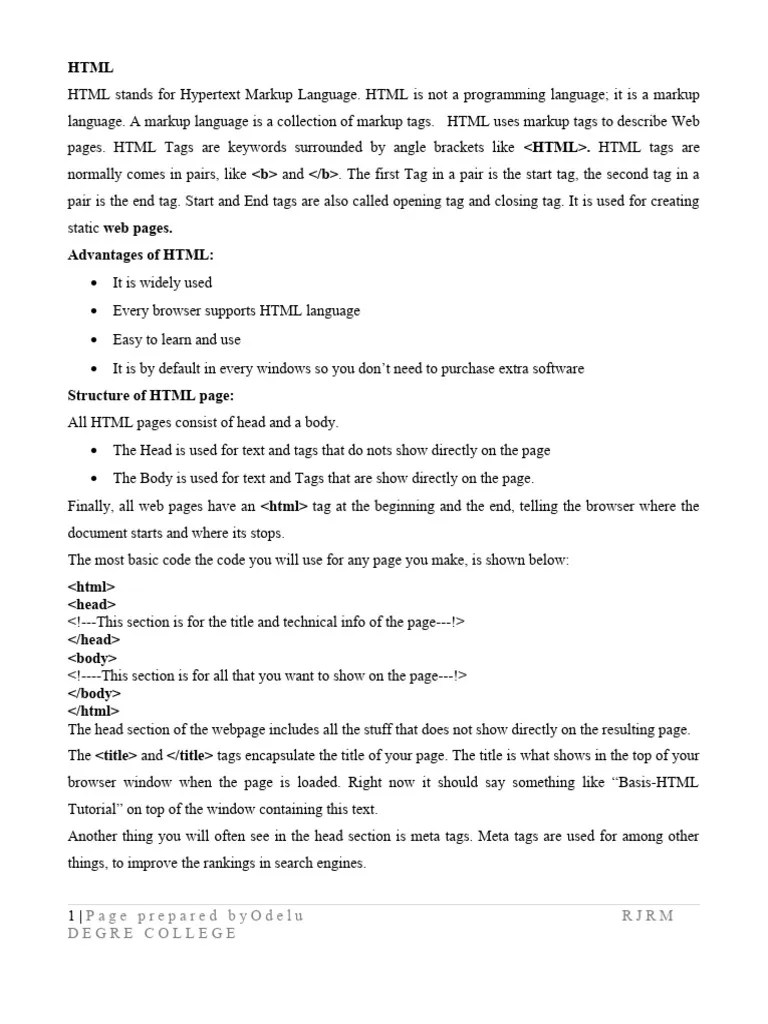 HTML | Download Free PDF | Html Element | Html