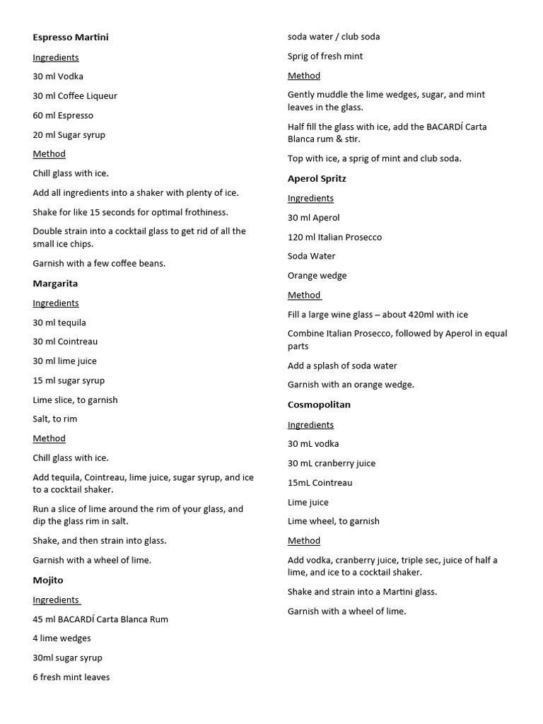 Cocktail Recipes | PDF | Martini (Cocktail) | Alcoholic Drinks