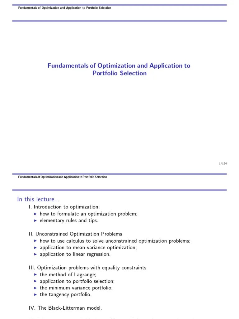 Portfolio Optimization | PDF | Mathematical Optimization | Modern ...