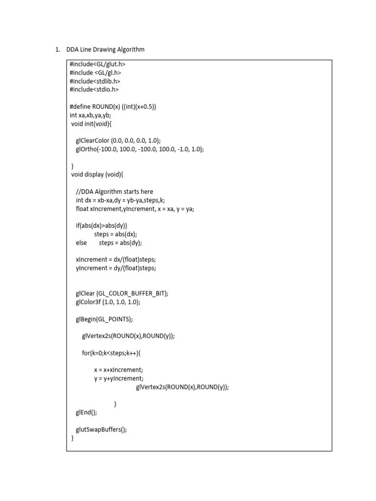DDA Line Drawing Algorithm Using OpenGL | PDF