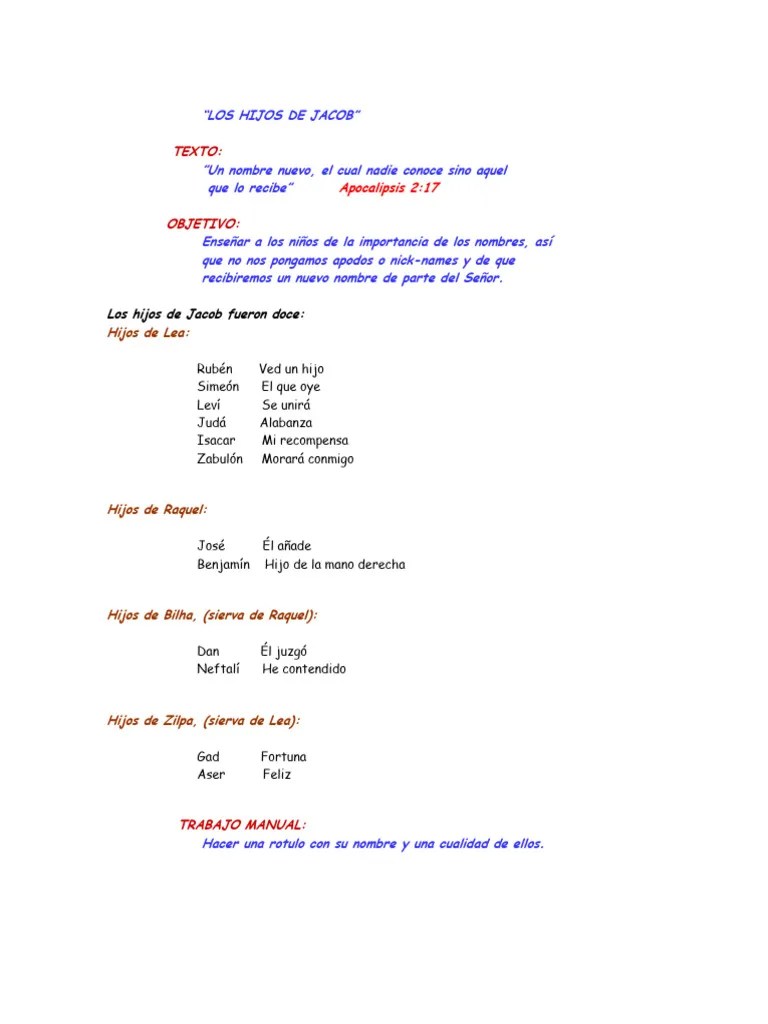 Los Hijos De Jacob (Niños) | PDF | Jacob | Rachel