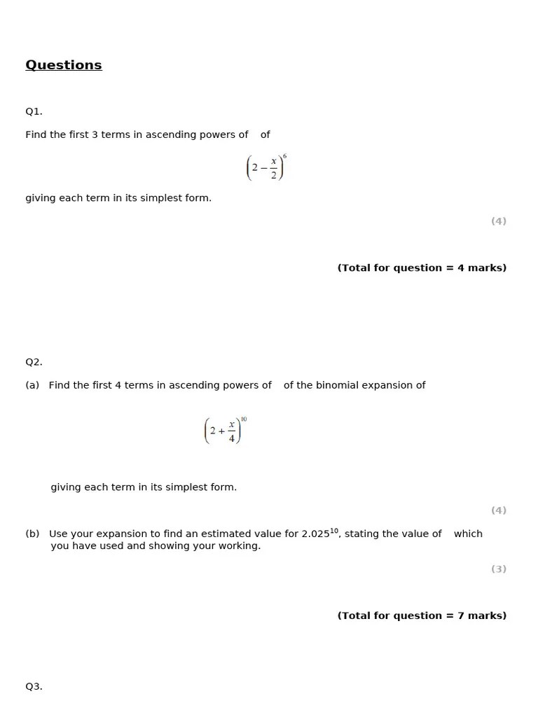 Binomial Theorem Questions And Answers | PDF