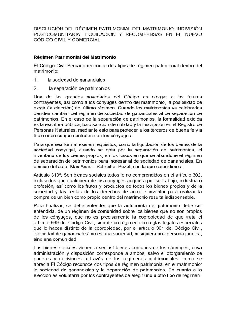 Disolución Del Régimen Patrimonial Del Matrimonio | PDF | Propiedad De La Comunidad ...