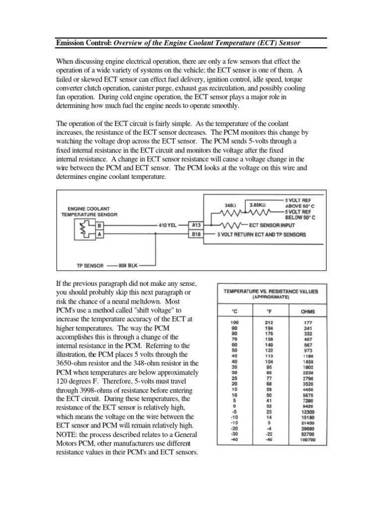 Emission Control: Overview Of The Engine Coolant Temperature (ECT) Sensor | PDF | Electrical ...