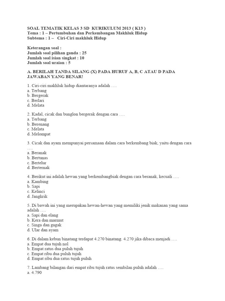 Soal Ulangan Kelas 3 | PDF
