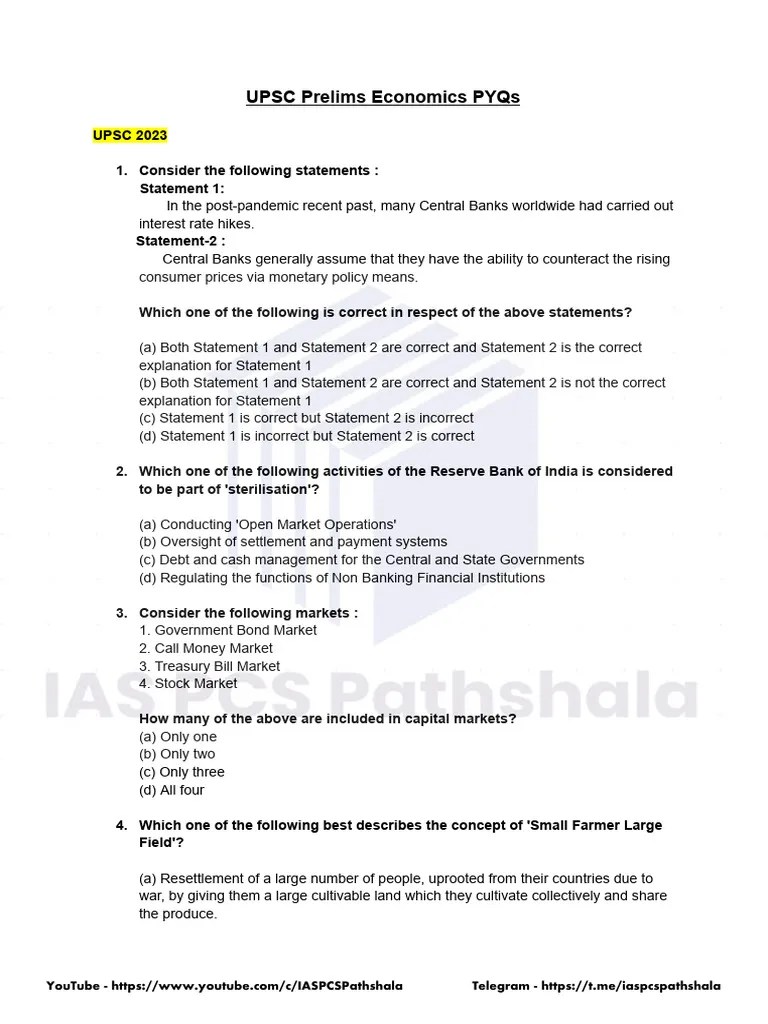 UPSC ECONOMY PYQ - IAS PCS Pathshala | PDF
