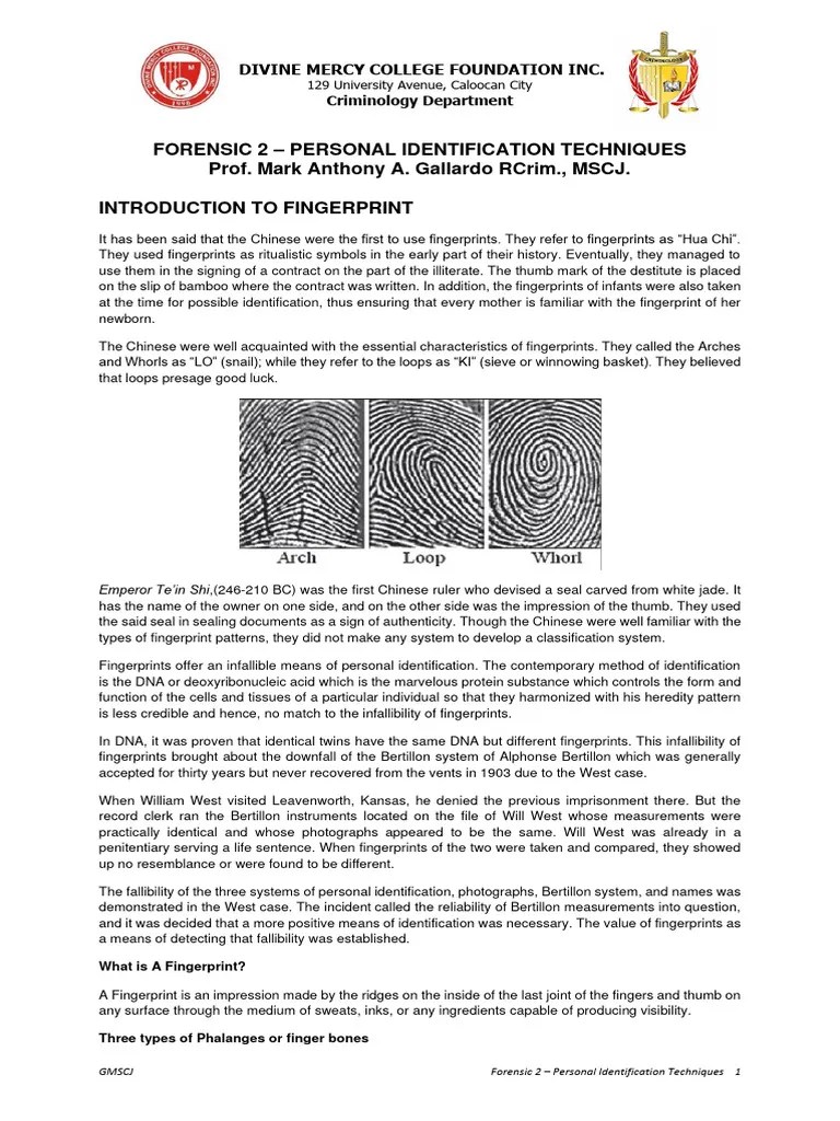 Forensic 2 - Personal Identification Techniques | PDF