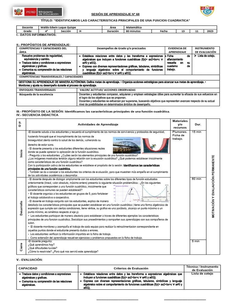 Sesion De Aprendizaje | PDF | Aprendizaje | Evaluación