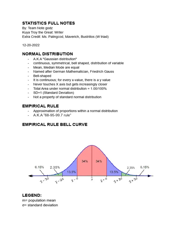 Statistics Full Notes | Download Free PDF | Normal Distribution | P Value