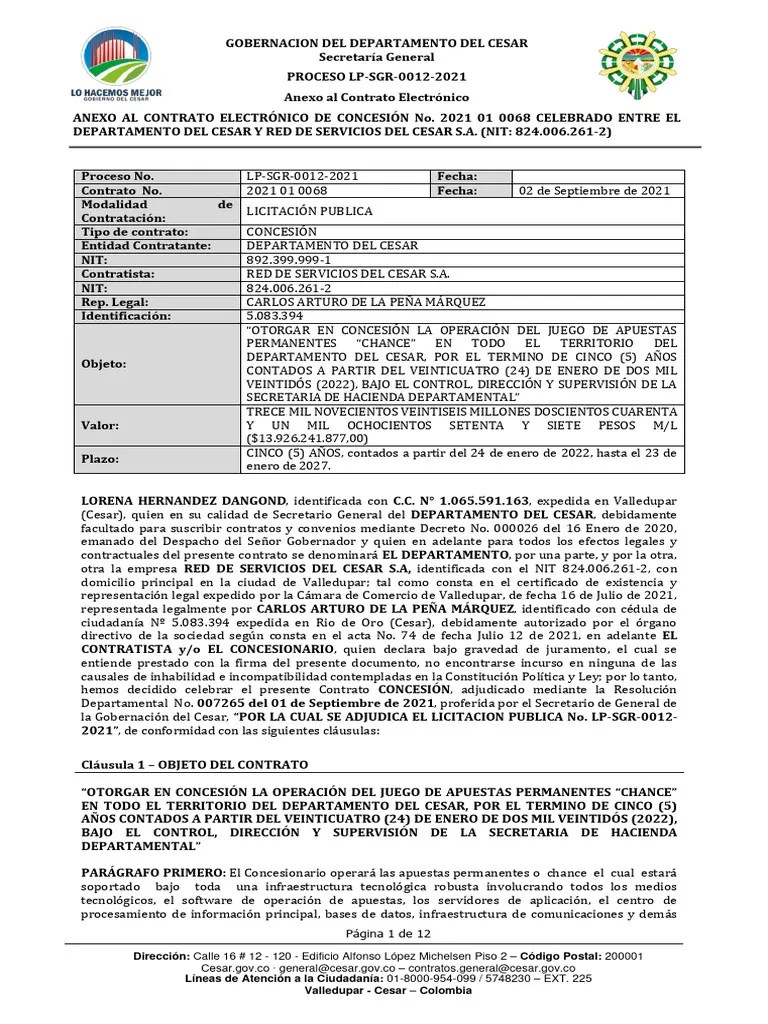 Anexo Al Contrato Electrónico De Concesión No. 2021 01 0068 | PDF ...