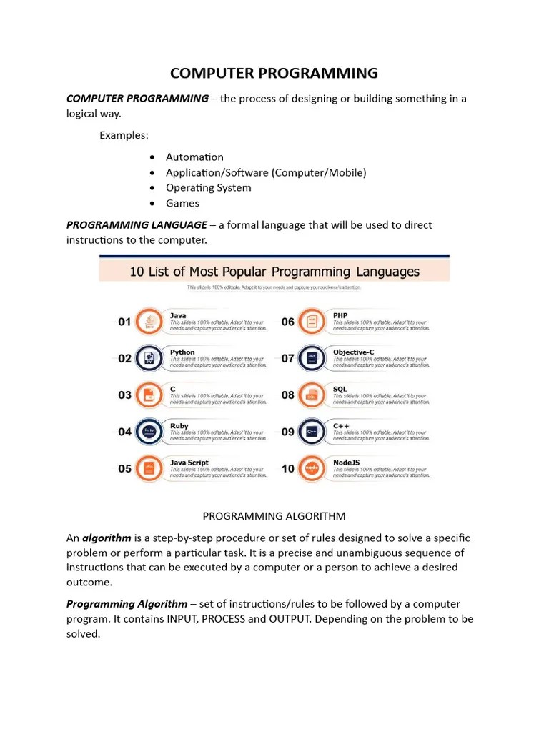 COMPUTER PROGRAMMING Introduction | PDF | Computer Programming | Algorithms
