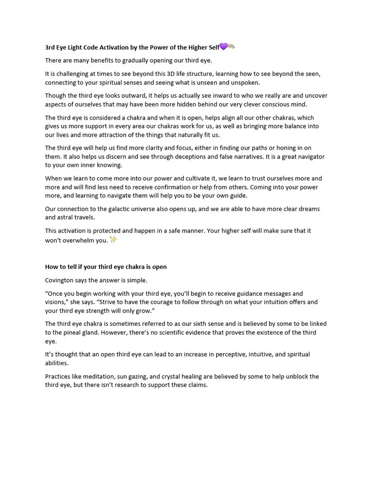 3rd Eye Light Code Activation By The Power Of The Higher Self | PDF