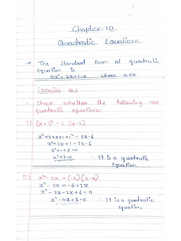 Quadratic Equations Notes | PDF