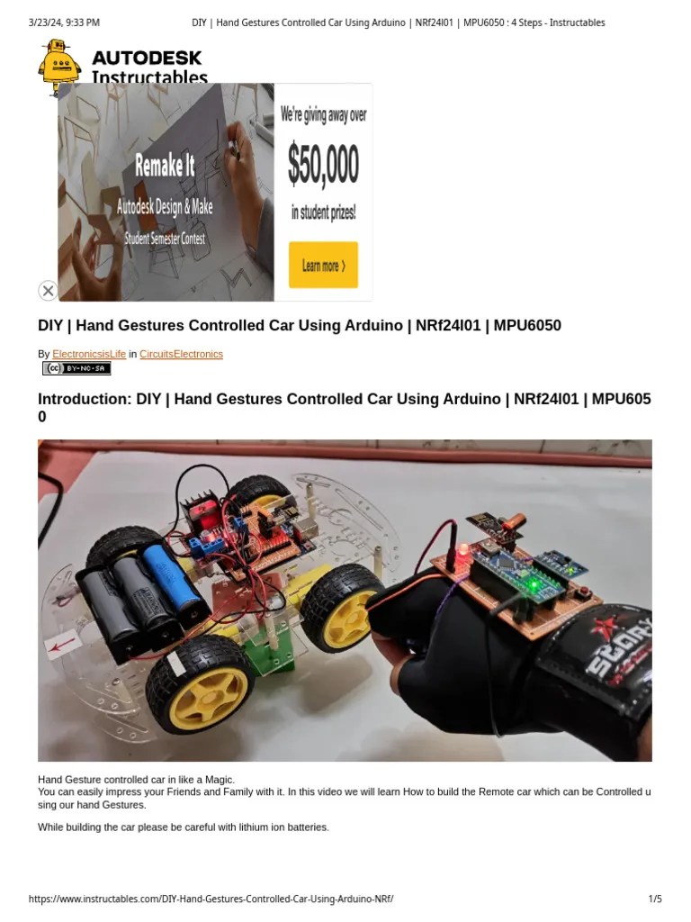 DIY - Hand Gestures Controlled Car Using Arduino - NRf24l01 - MPU6050 ...