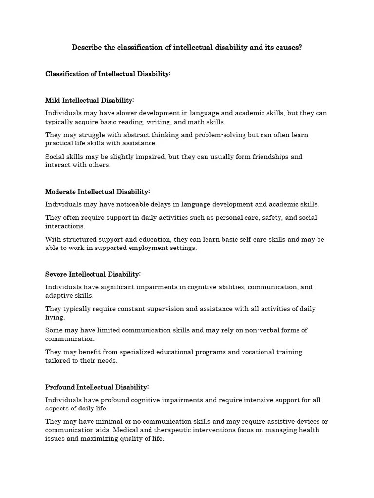 Describe The Classification Of Intellectual Disability And Its Causes ...
