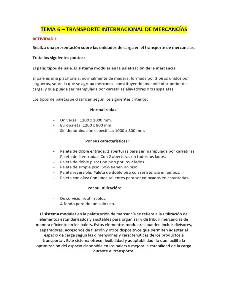 Tema 6 Transporte Internacional De Mercancias | PDF | Paleta | Máquina ...