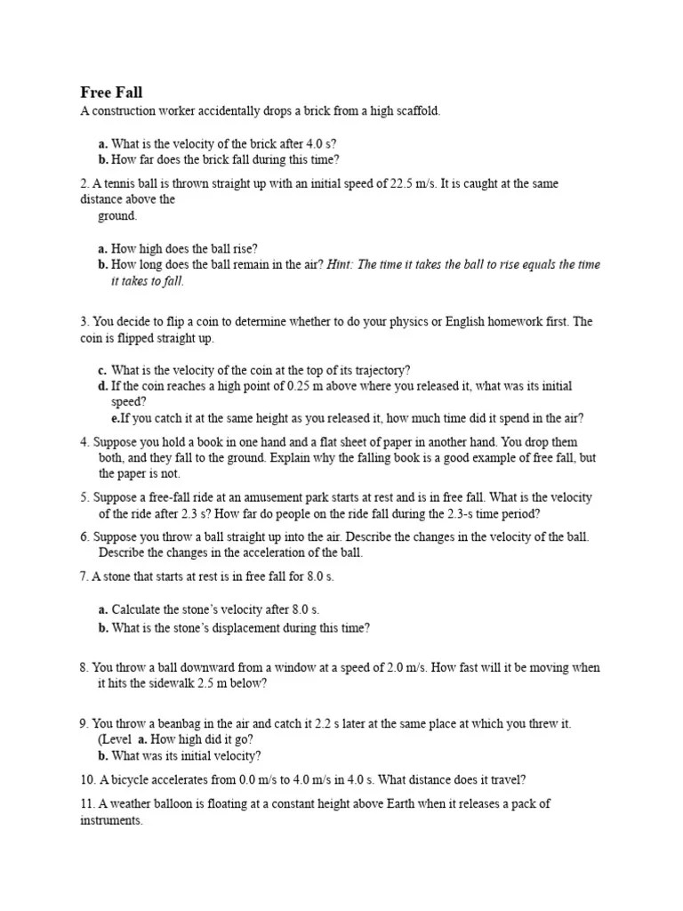 Free Fall Problem | PDF | Science & Mathematics