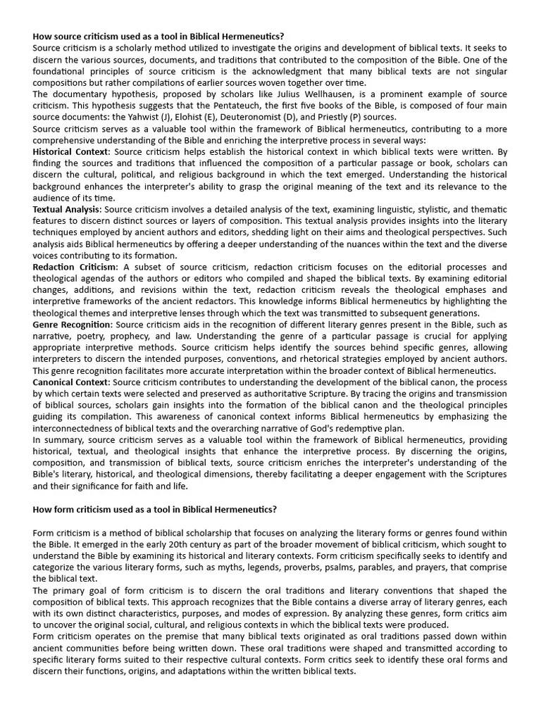 How Source Criticism Used As A Tool In Biblical Hermeneutics | PDF ...