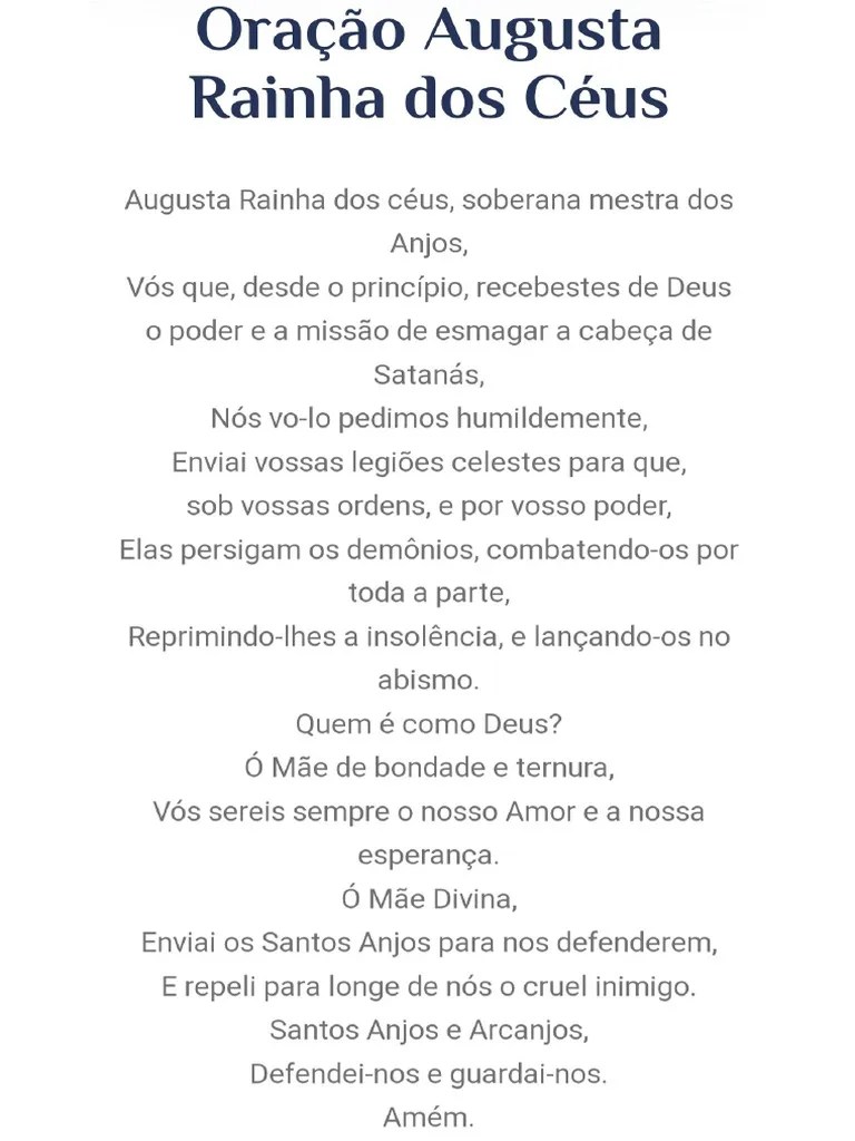 Oracao Augusta Rainha Dos Ceus | PDF