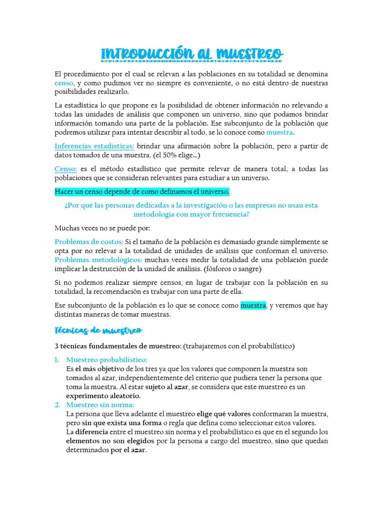 Resumen Introduccion Al Muestreo | PDF | Muestreo (Estadísticas ...