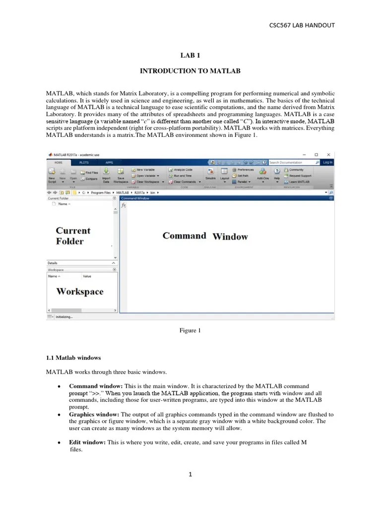 CSC567 - Lab 1 Introduction To MATLAB | PDF | Matlab | Computing