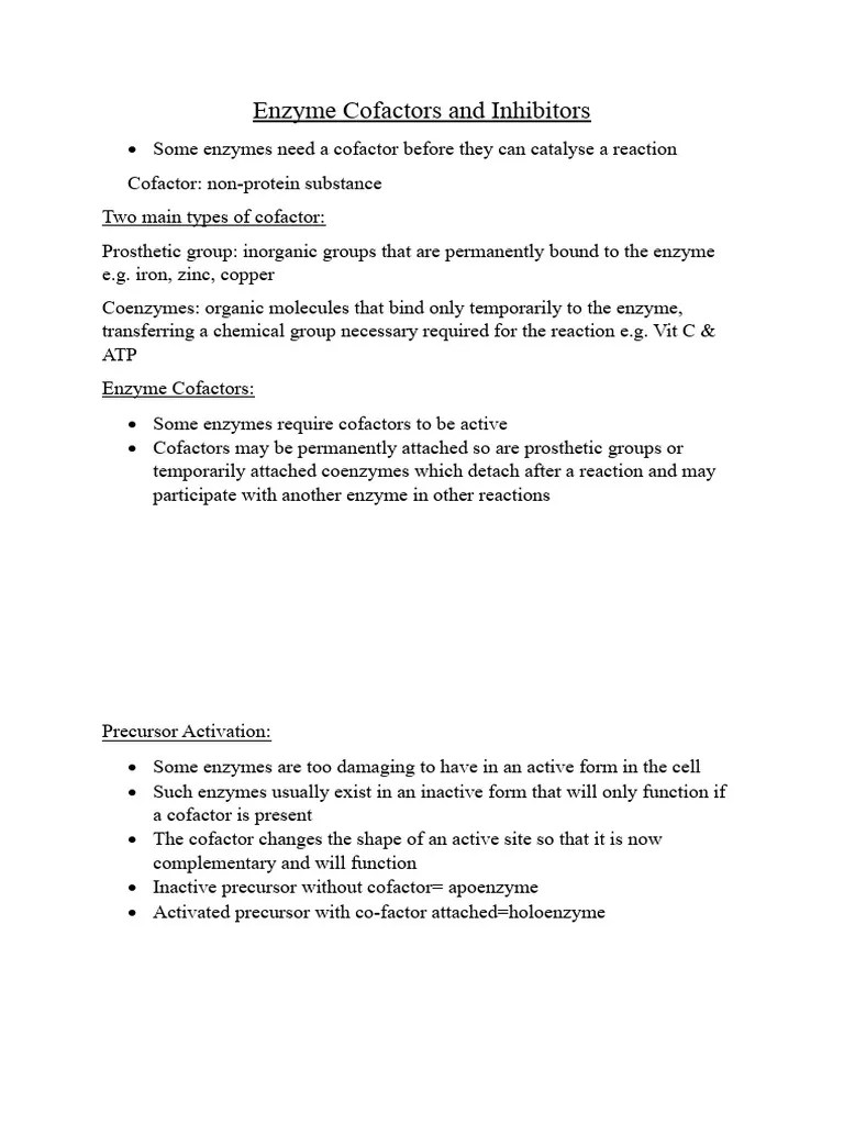 Enzyme Cofactors And Inhibitors | PDF | Enzyme Inhibitor | Enzyme