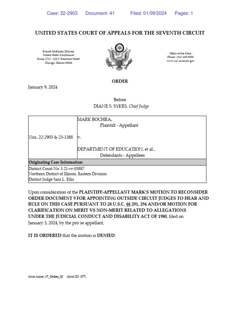 Chief Judge Diane Sykes Order In Bochra V. U.S. Department Of Education | PDF