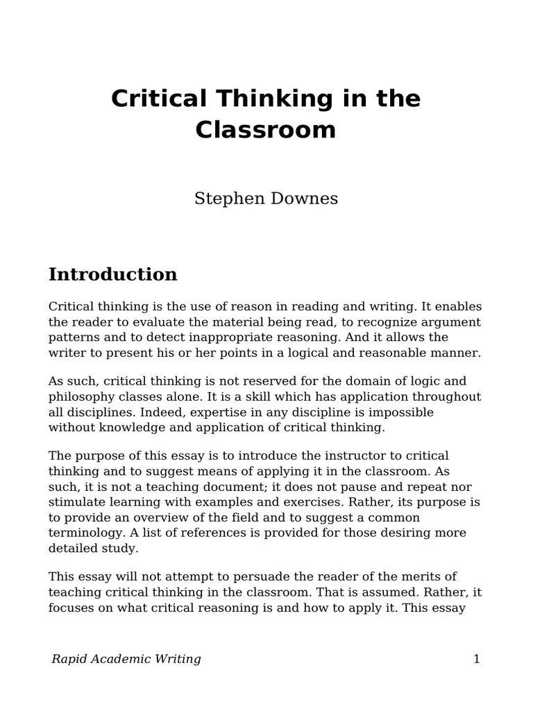Critical Thinking In The Classroom-Libre | Download Free PDF | Argument ...