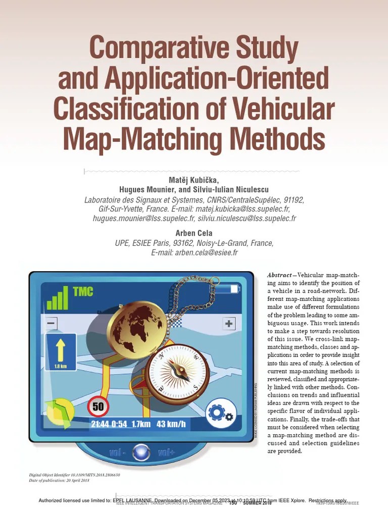 Comparative Study And Application-Oriented Classification Of Vehicular Map-Matching Methods | PDF