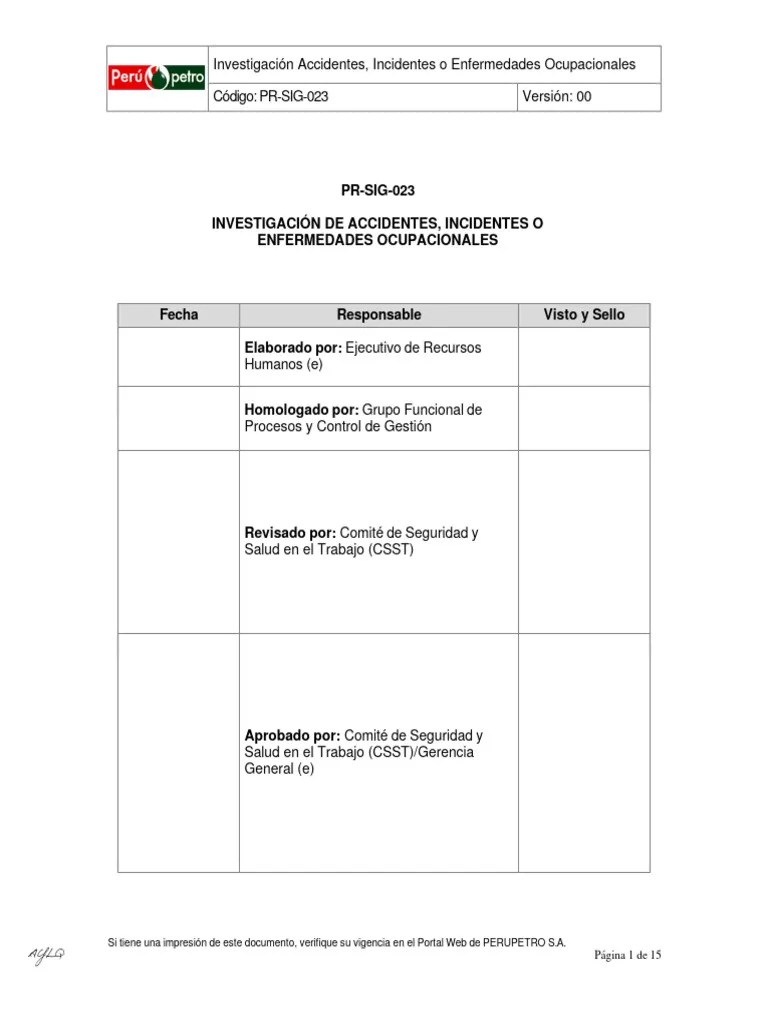 PR-SIG-023 Investigación De Accidentes Incidentes O Enfermedades Ocupacionales - Con VB | PDF