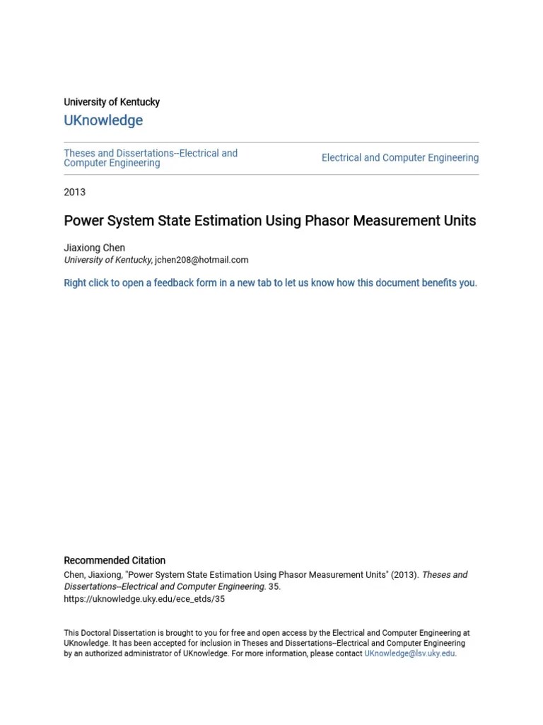 Power System State Estimation Using Phasor Measurement Units | PDF | Electrical Substation ...