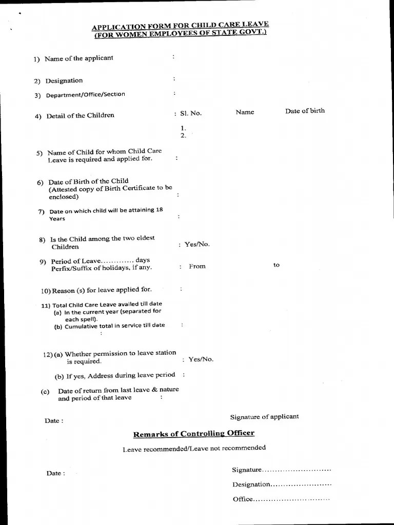 CHILD CARE LEAVE Application - 0 | PDF