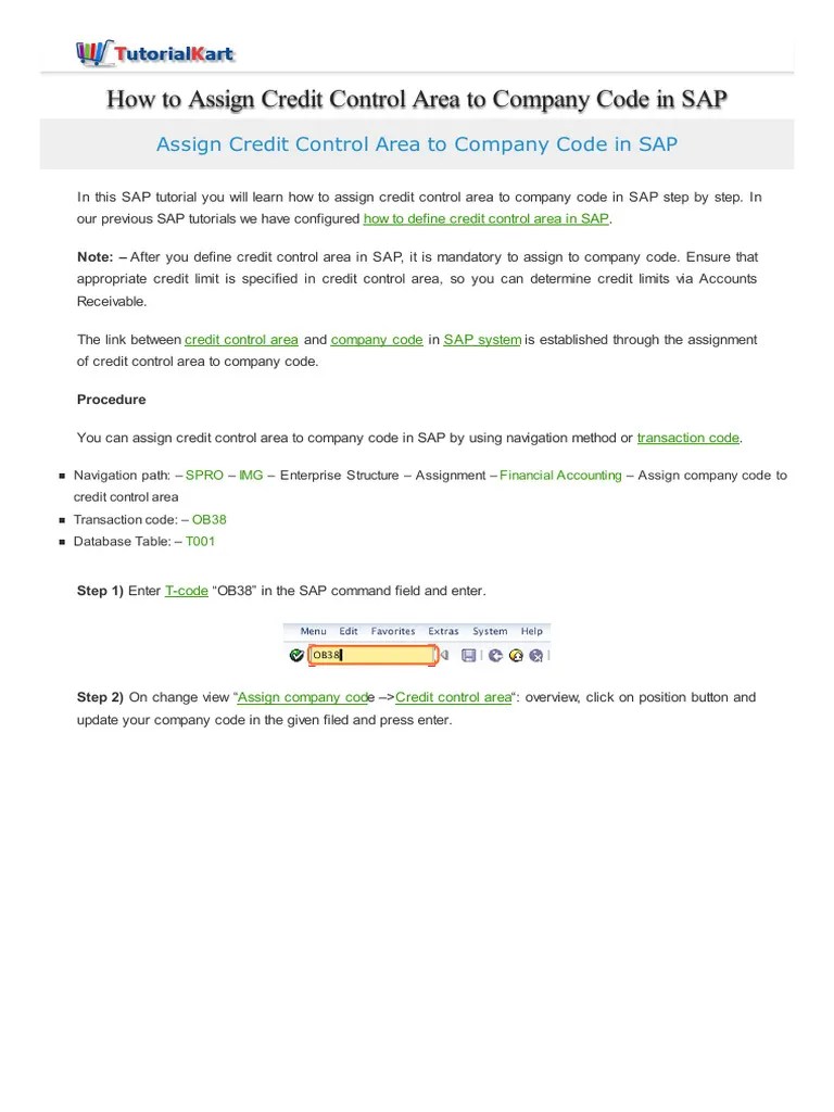 How To Assign Credit Control Area To Company Code In Sap | PDF ...