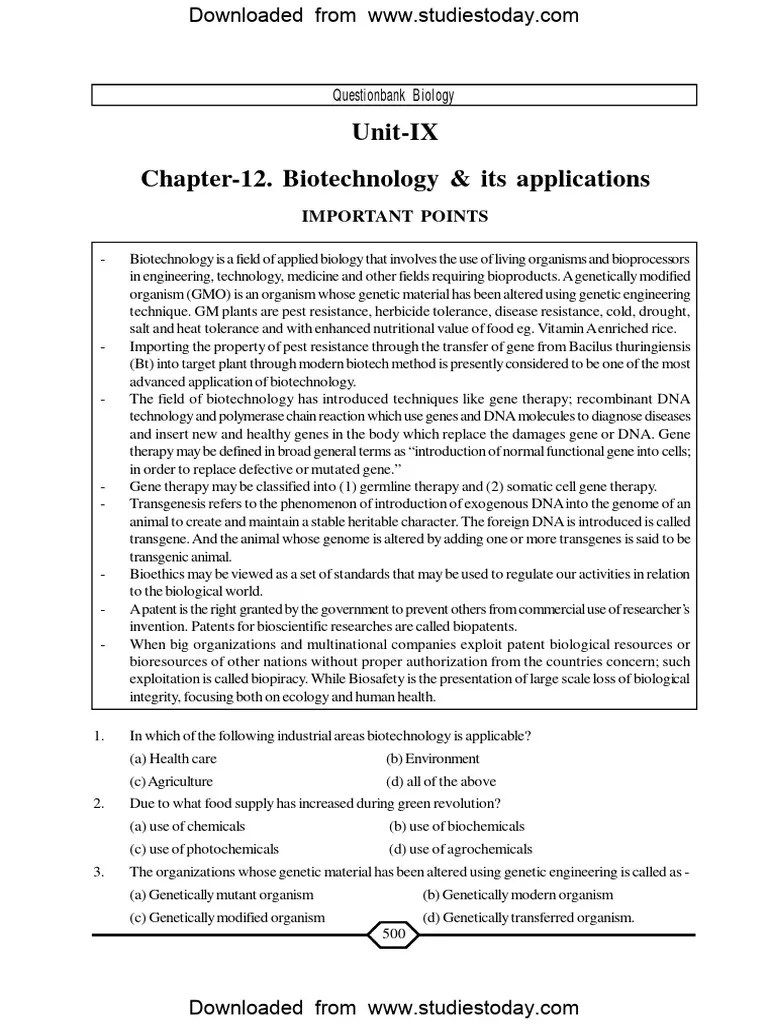 NEET UG Biology Biotechnology - Its Applications | PDF