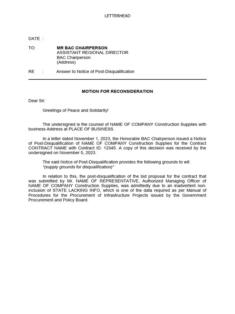 Motion For Reconsideration (disqualification Blank) | PDF