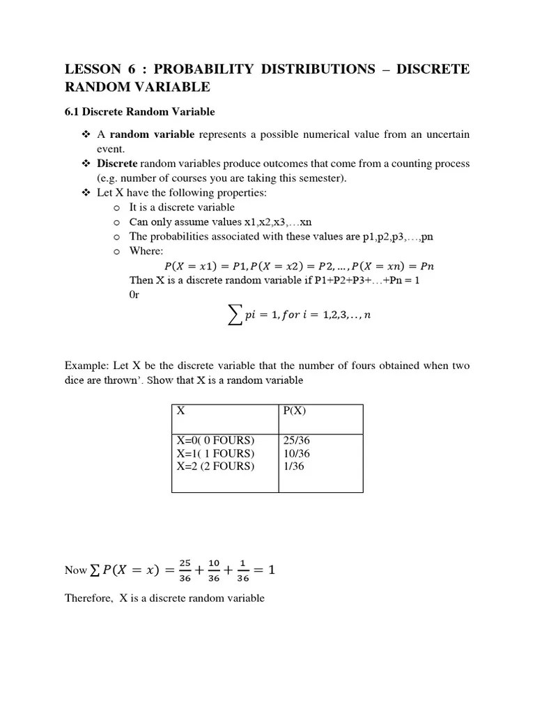 Lesson 6 Prob Distributions | PDF | Probability Distribution | Random ...