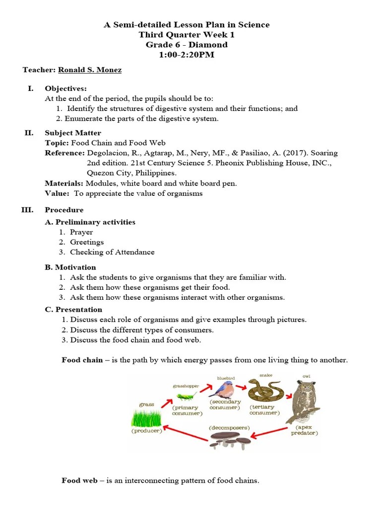 Lesson Plan In Science 6 Week 1 | PDF