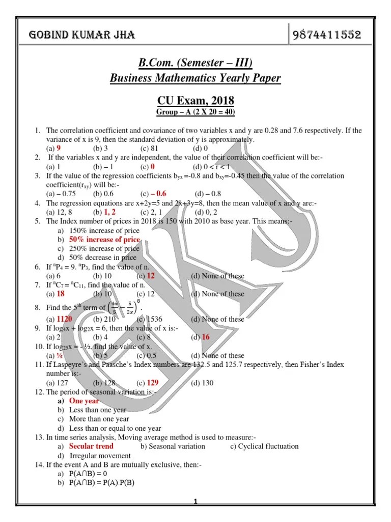 Sem - III Business Mathematics Yearly Paper | PDF | Applied Mathematics | Data Analysis
