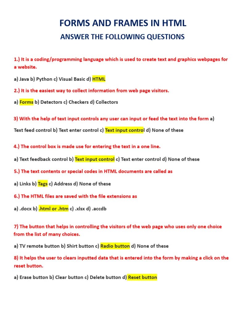 HTML - FORMS - FRAMES | PDF | Html | Html Element