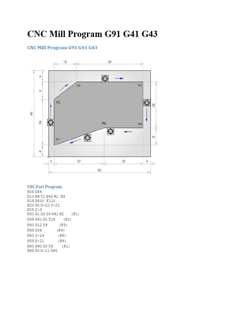 CNC Mill Program G91 G41 G43 | PDF