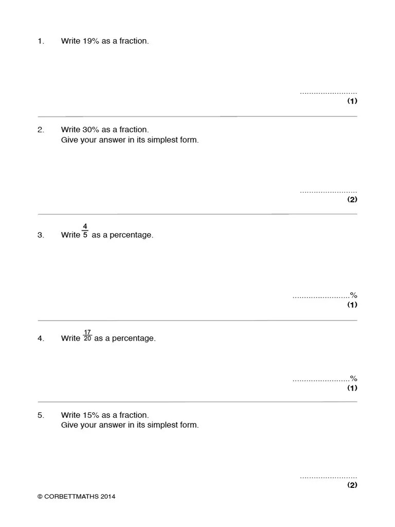 Percentages And Fractions Questions | PDF | Arithmetic | Division ...