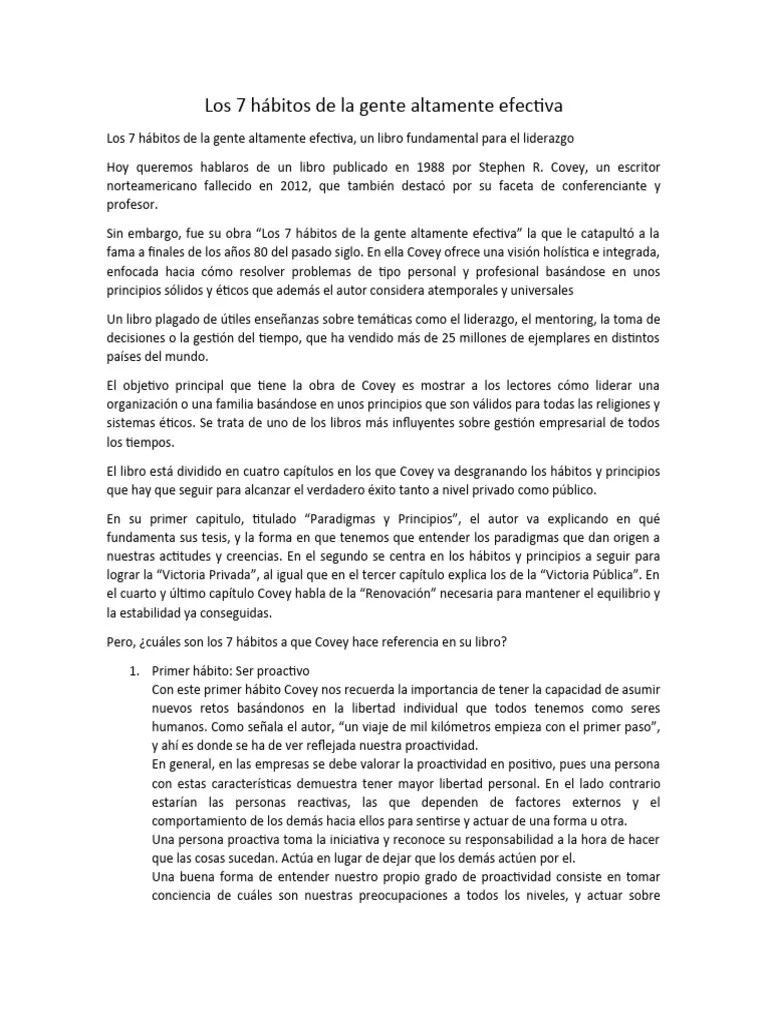 Los 7 Hábitos De La Gente Altamente Efectiva | PDF | Liderazgo | Mente